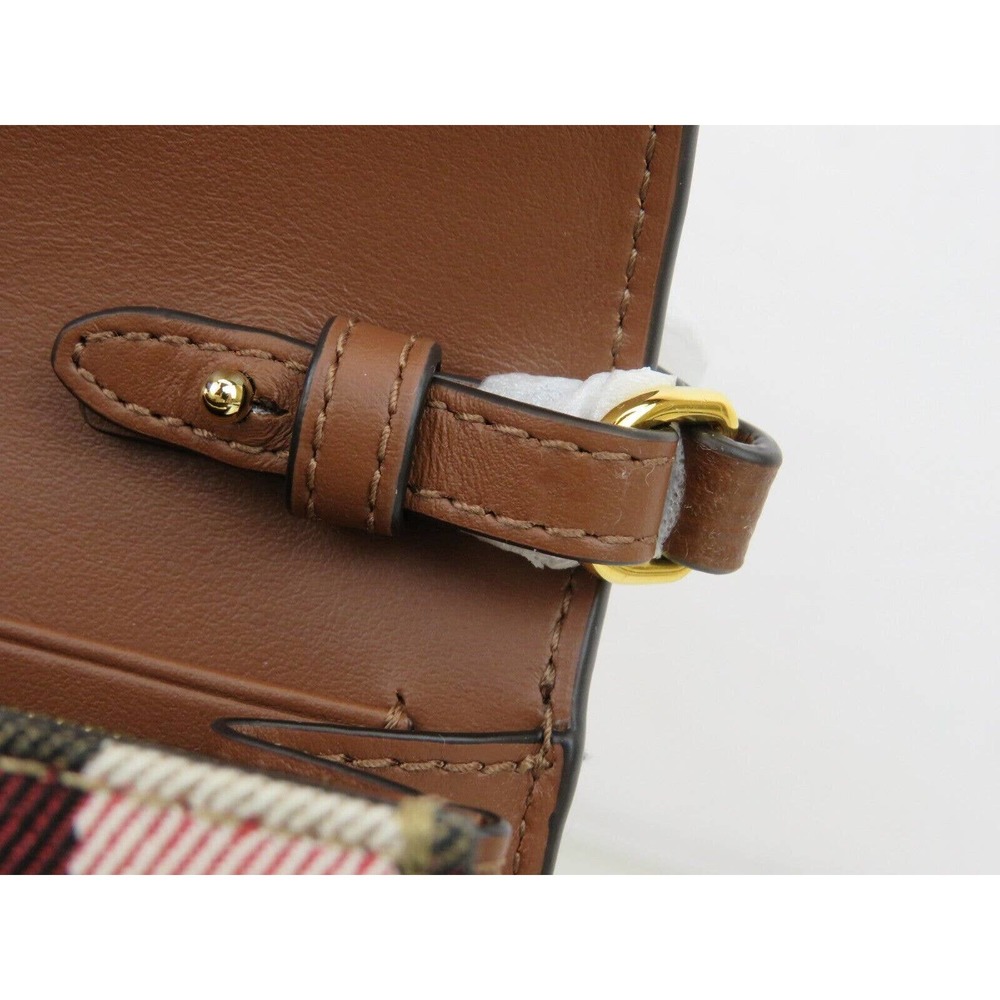 $910 NWT BURBERRY HANNAH TAN LEATHER CANVAS CHECK SHOULDER STRAP CLUTCH BAG - Picture 13 of 16